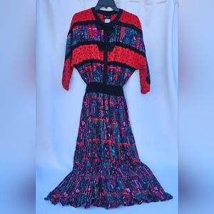Vtg 1980s Diane Freis 100% Silk Multicolored Dress